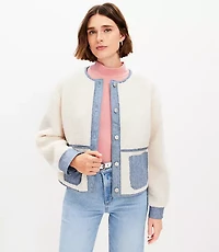 Petite Denim Trim Sherpa Jacket