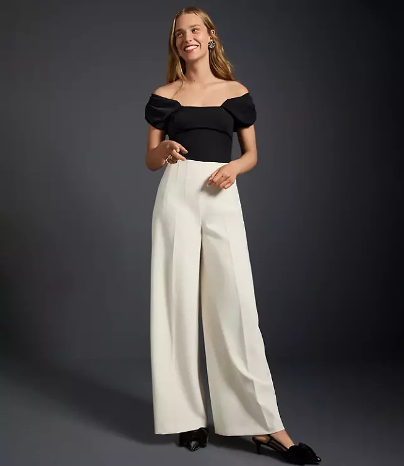 Petite Darted Palazzo Pants Doubleface