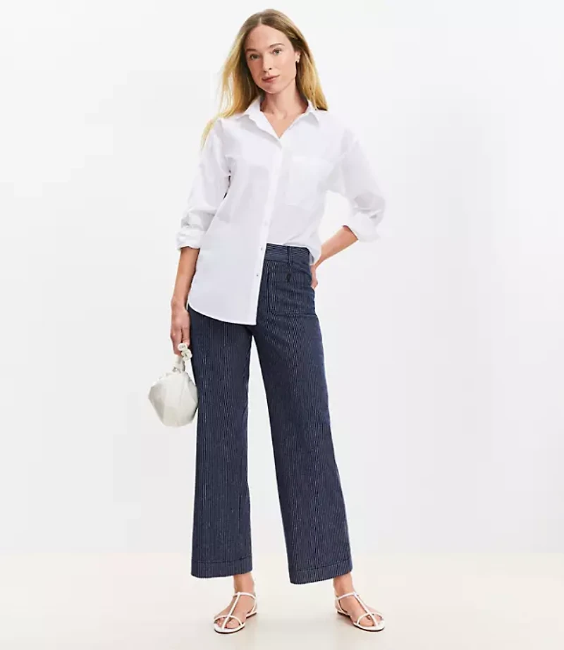 Palmer Wide Leg Crop Pants in Textured Stripe