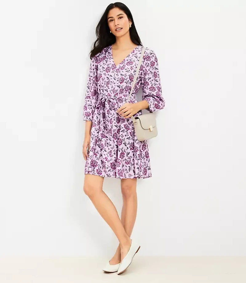 Floral Balloon Sleeve Mini Pocket Dress
