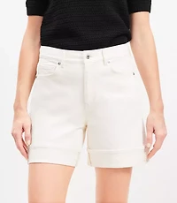 A-Line High Rise Denim Shorts Ivory