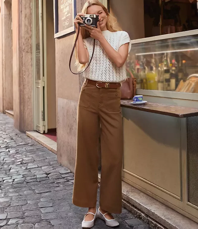 Palmer Wide Leg Crop Pants Twill