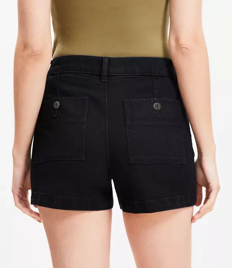 Patch Pocket High Rise Denim Shorts Classic Black Wash