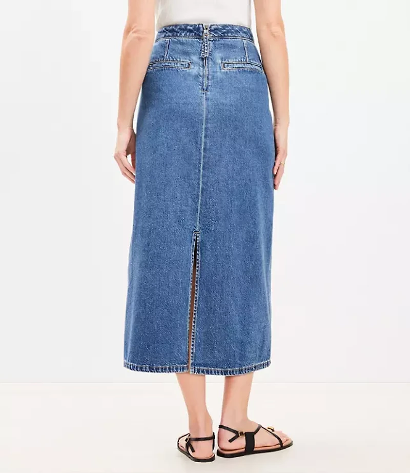 Denim Patch Pocket Midi Skirt in Classic Mid Wash