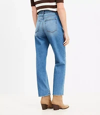 Destructed High Rise Straight Jeans Dark Vintage Wash