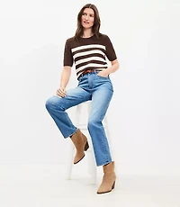 Destructed High Rise Straight Jeans Dark Vintage Wash