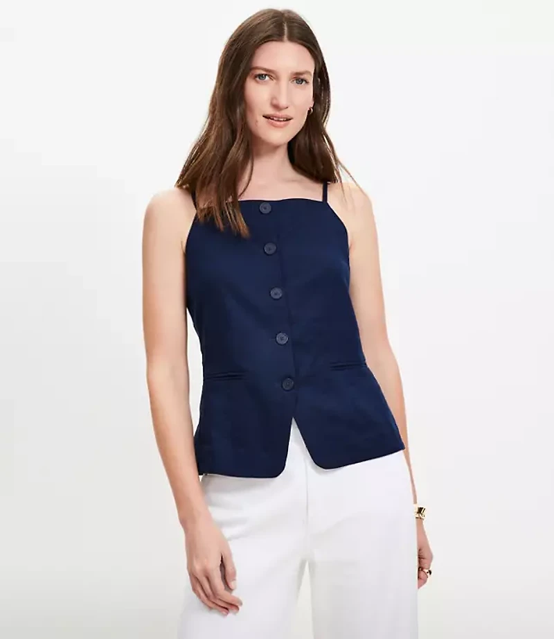 Linen Blend Strappy Vest Top