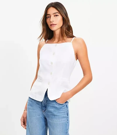 Linen Blend Strappy Vest Top