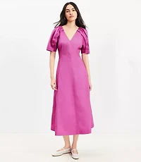 Button Sleeve Midi Pocket Dress