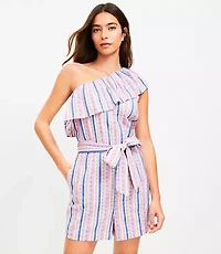 LOFT Beach Dobby Stripe One Shoulder Romper