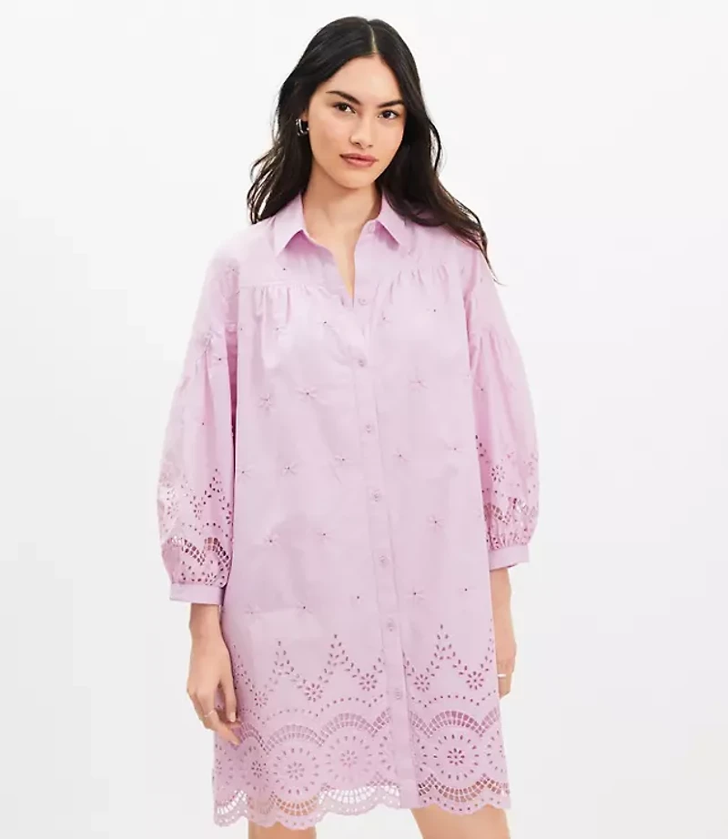Eyelet Mini Shirtdress