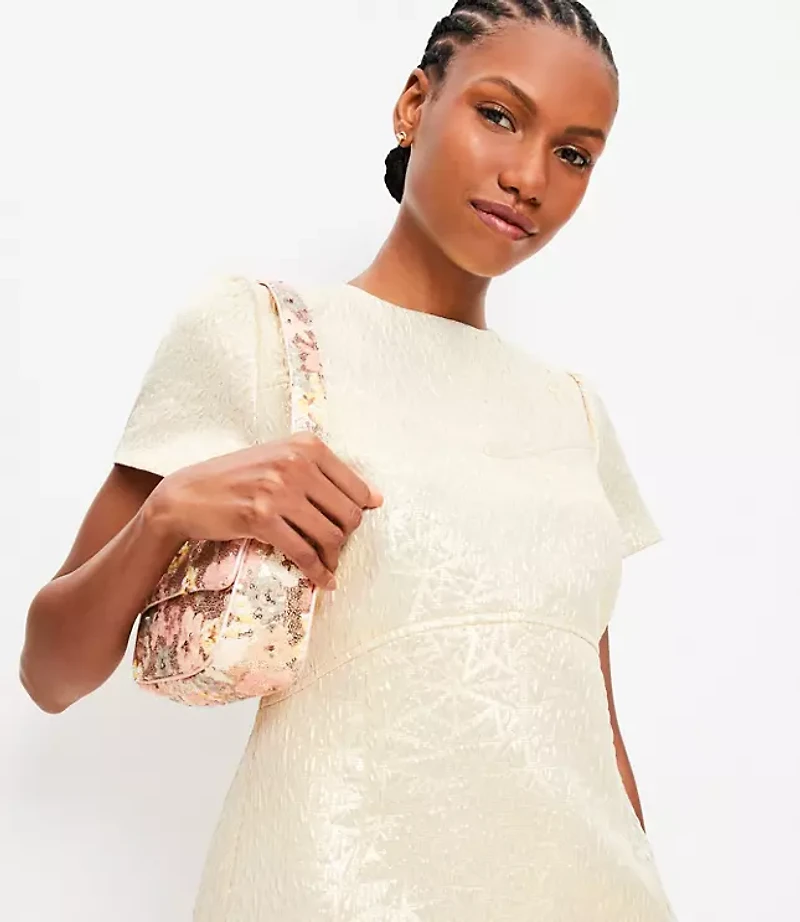 Metallic Brocade Short Sleeve Mini Dress