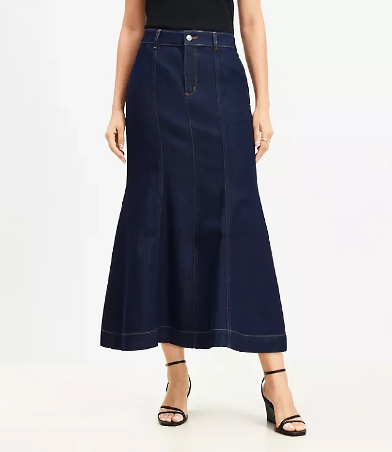 Denim Trumpet Maxi Skirt Dark Rinse