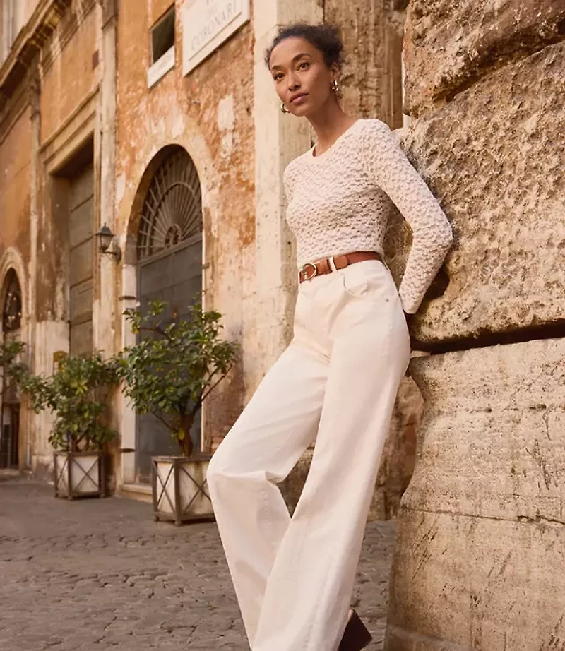 Seamed Wide Leg Jeans Ivory