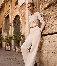 Seamed Wide Leg Jeans Ivory