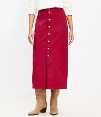 Twill Button Pocket Midi Skirt