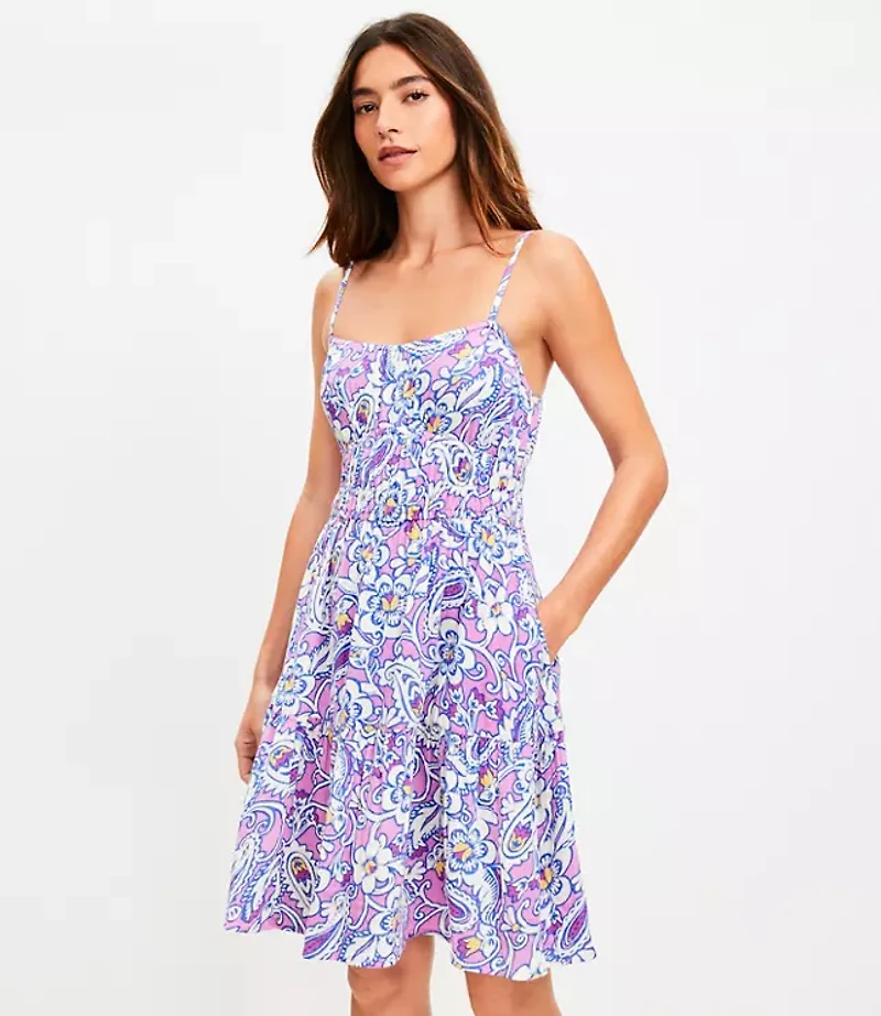 LOFT Beach Paisley Gauze Strappy Mini Pocket Dress