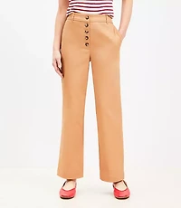Button Front Straight Pants Twill