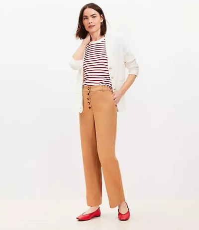 Button Front Straight Pants Twill