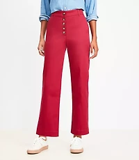 Button Front Straight Pants Twill
