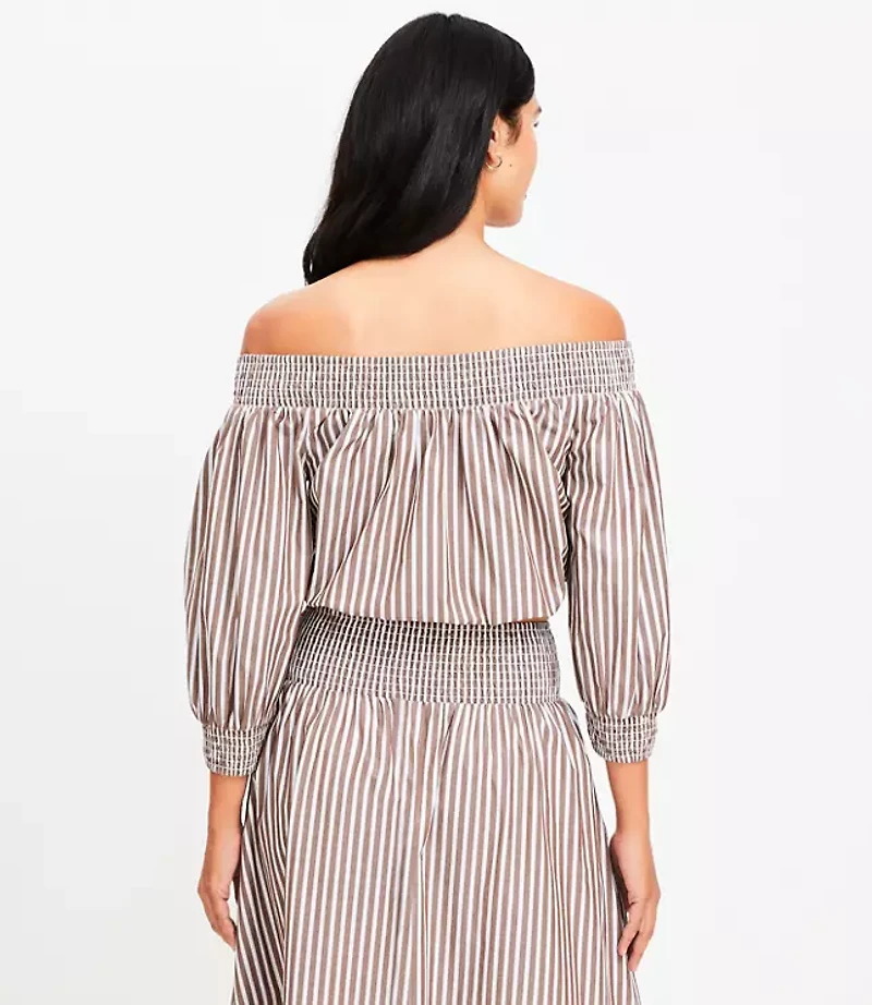 LOFT Beach Striped Poplin Smocked Off The Shoulder Top