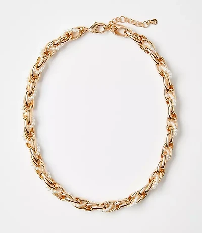 Pearlized Twist Chain Link Statement Necklace