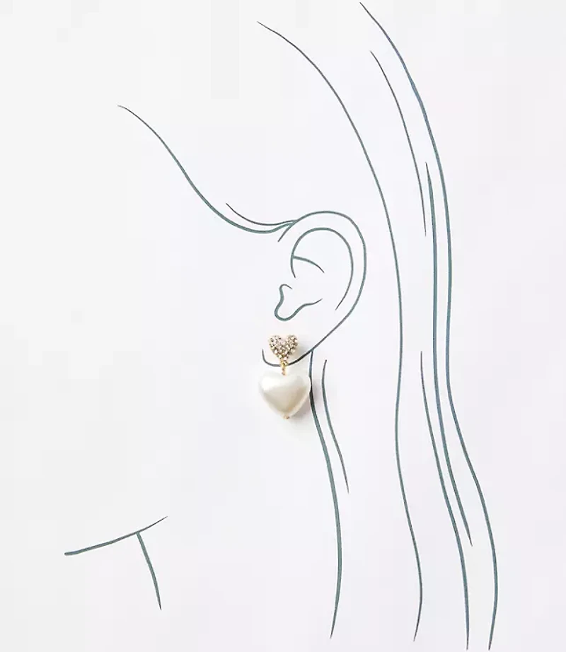 Pearlized Pave Heart Drop Earrings
