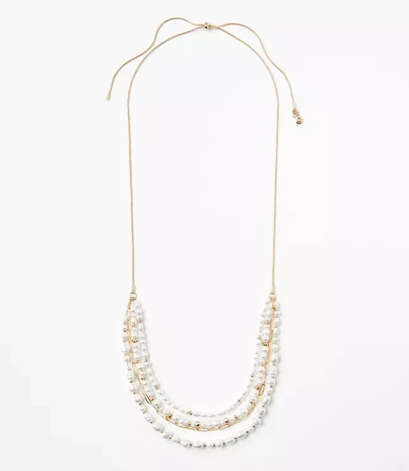 Pearlized Multistrand Pull Tie Necklace