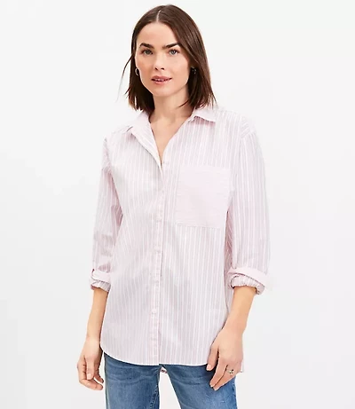 Petite Striped Poplin Everyday Oversized Pocket Shirt