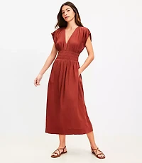 LOFT Beach Crinkle Smocked Midi Pocket Dress