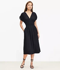 LOFT Beach Crinkle Smocked Midi Pocket Dress