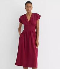 LOFT Beach Crinkle Smocked Midi Pocket Dress