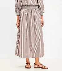 LOFT Beach Striped Poplin Smocked Midi Pocket Skirt