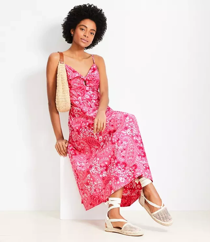 Paisley Tie Poplin Midi Pocket Dress