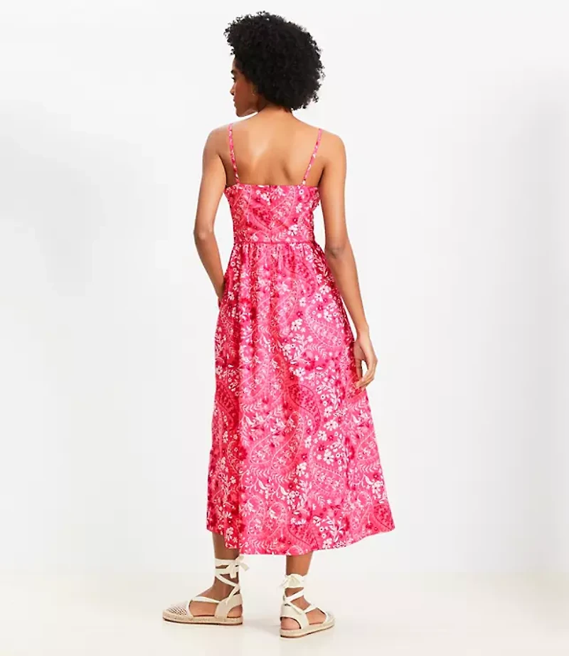 Paisley Tie Poplin Midi Pocket Dress
