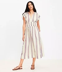 LOFT Beach Striped Smocked Midi Pocket Dress