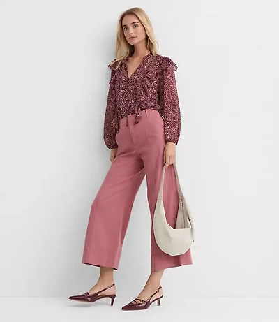 Seamed Palmer Wide Leg Crop Pants in Twill