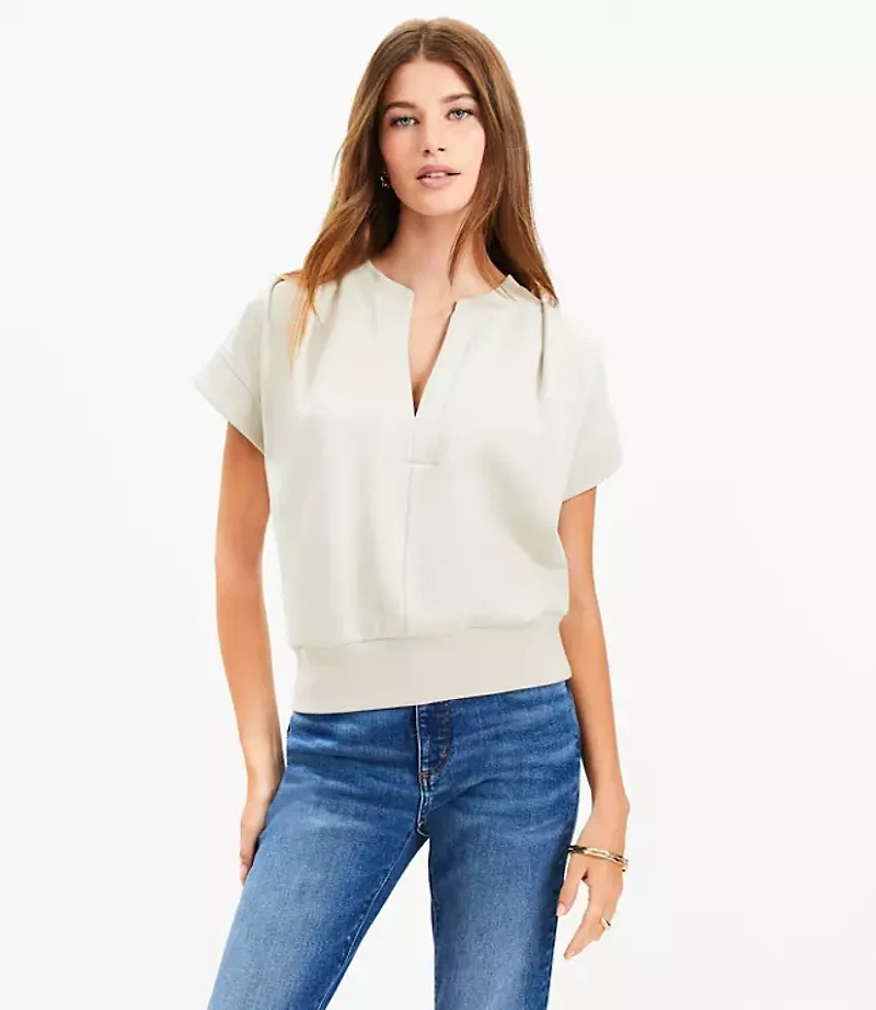 Pleated V-Neck Sweatshirt