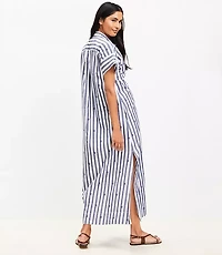 Petite Clip Striped Maxi Pocket Shirtdress