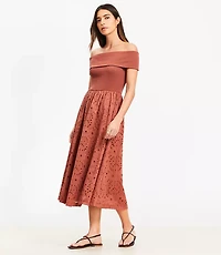 Eyelet Off The Shoulder Midi Dress