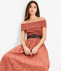 Eyelet Off The Shoulder Midi Dress