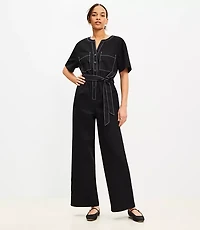 Petite Twill Belted Pocket Jumpsuit