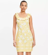 Floral Linen Blend Ruffle Neck Mini Dress
