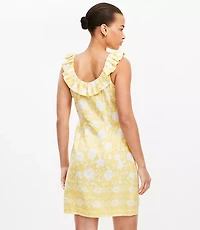 Floral Linen Blend Ruffle Neck Mini Dress