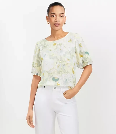 Garden Bubble Sleeve Mixed Media Top