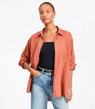 Linen Blend Everyday Oversized Pocket Shirt