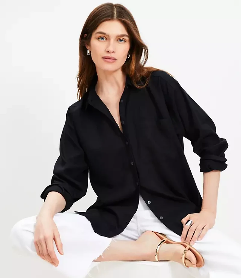Linen Blend Everyday Oversized Pocket Shirt