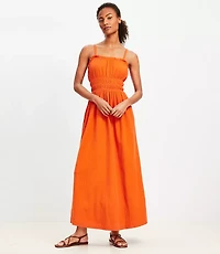 Petite Seersucker Smocked Strappy Maxi Pocket Dress