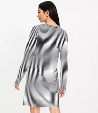 Petite Striped Side Button Long Sleeve Mini Dress