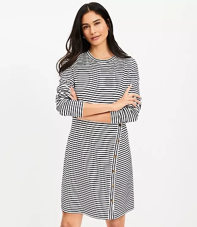 Petite Striped Side Button Long Sleeve Mini Dress